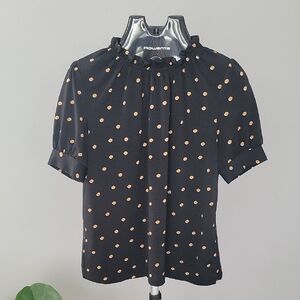 Adrianna Papell Black Shirt with Brown Dots